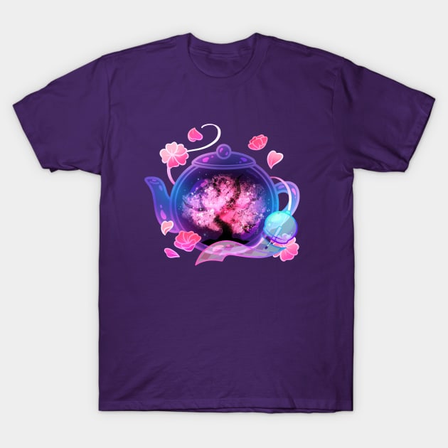 Nighttime Sakura Teapot T-Shirt by heysoleilart